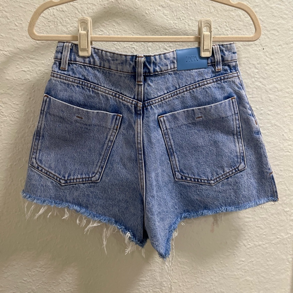 Zara Denim Distressed Light Blue Shorts